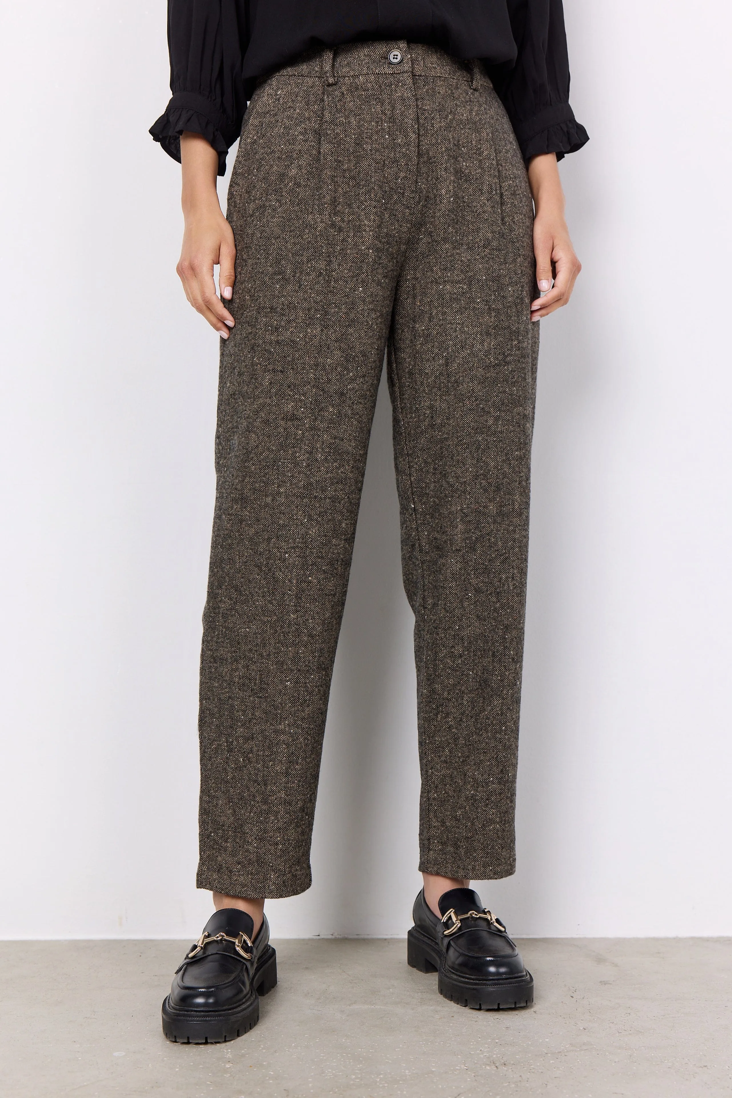 Soya Concept Tweed Tapered Trouser Brown