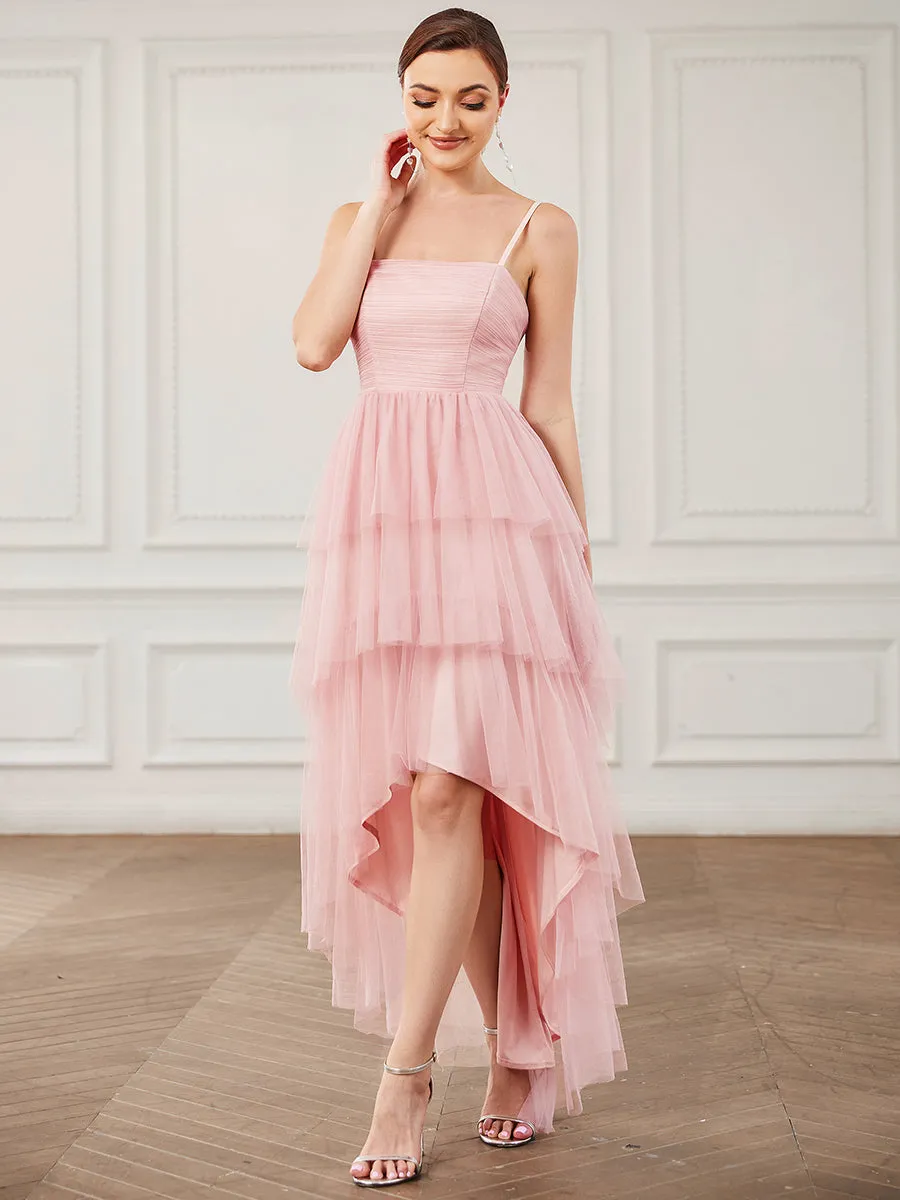 Spaghetti Straps Multi-Layered Hem Wholesale Bridesmaid Dresses