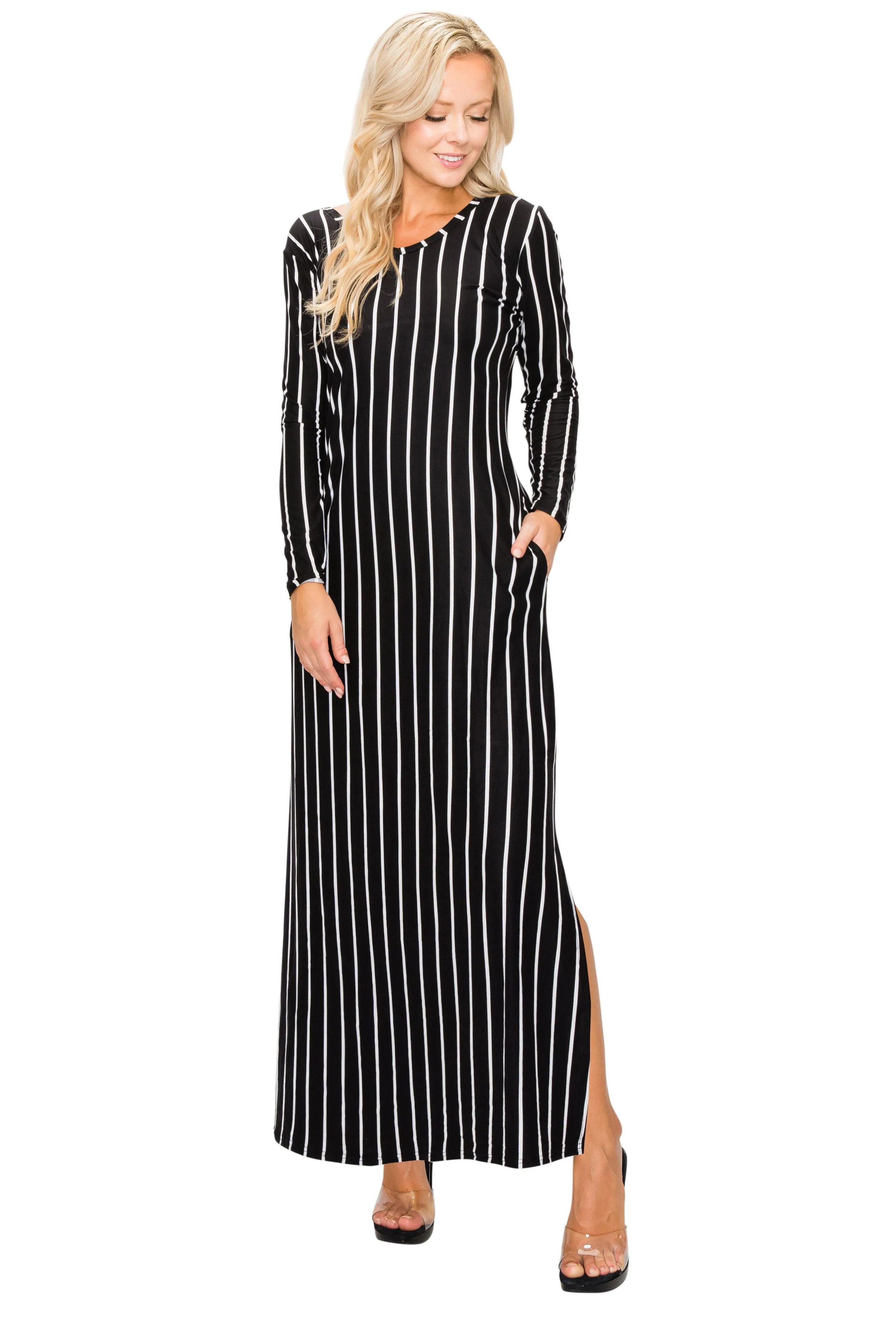 Split Maxi Dress - Long Sleeve - Pockets