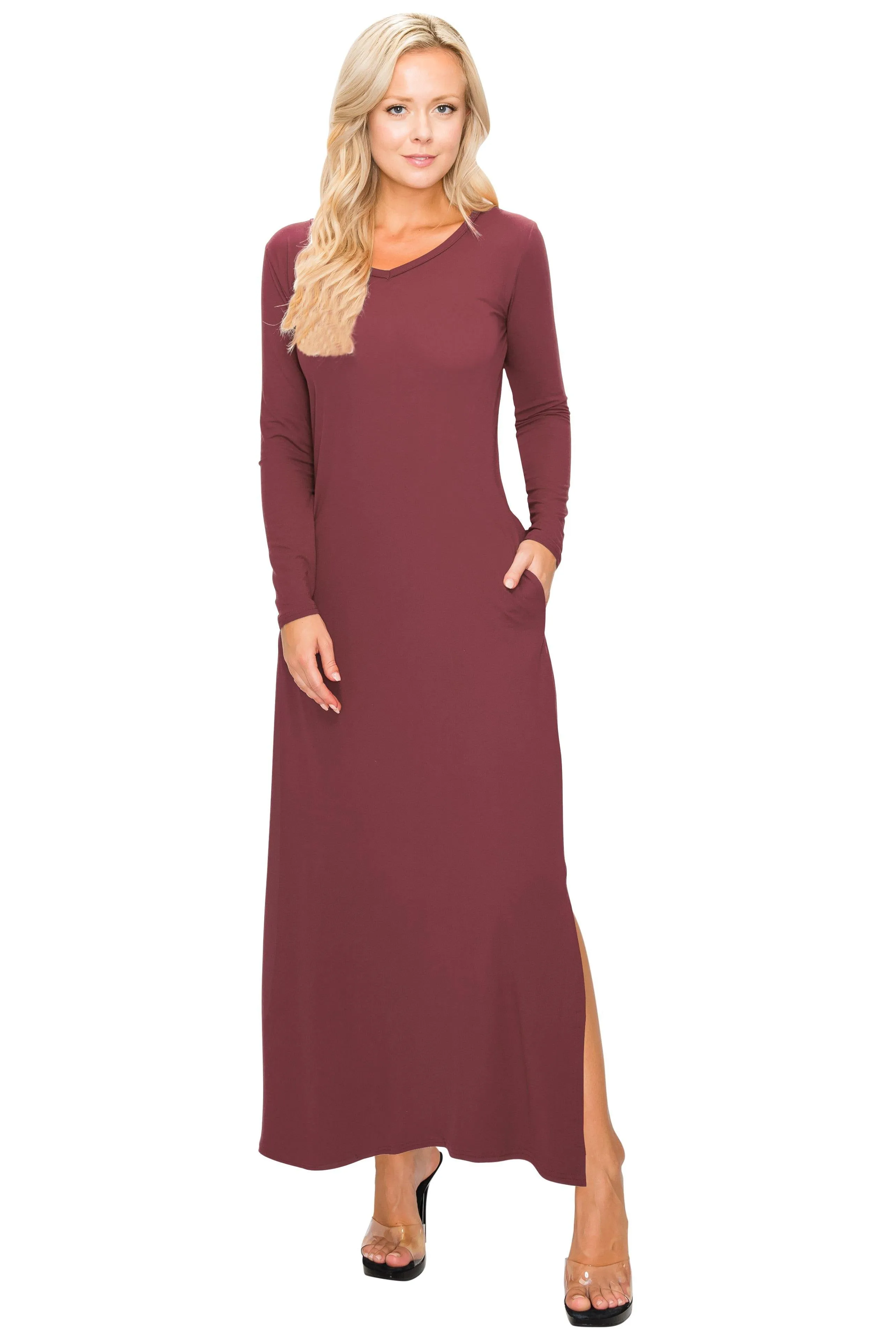 Split Maxi Dress - Long Sleeve - Pockets