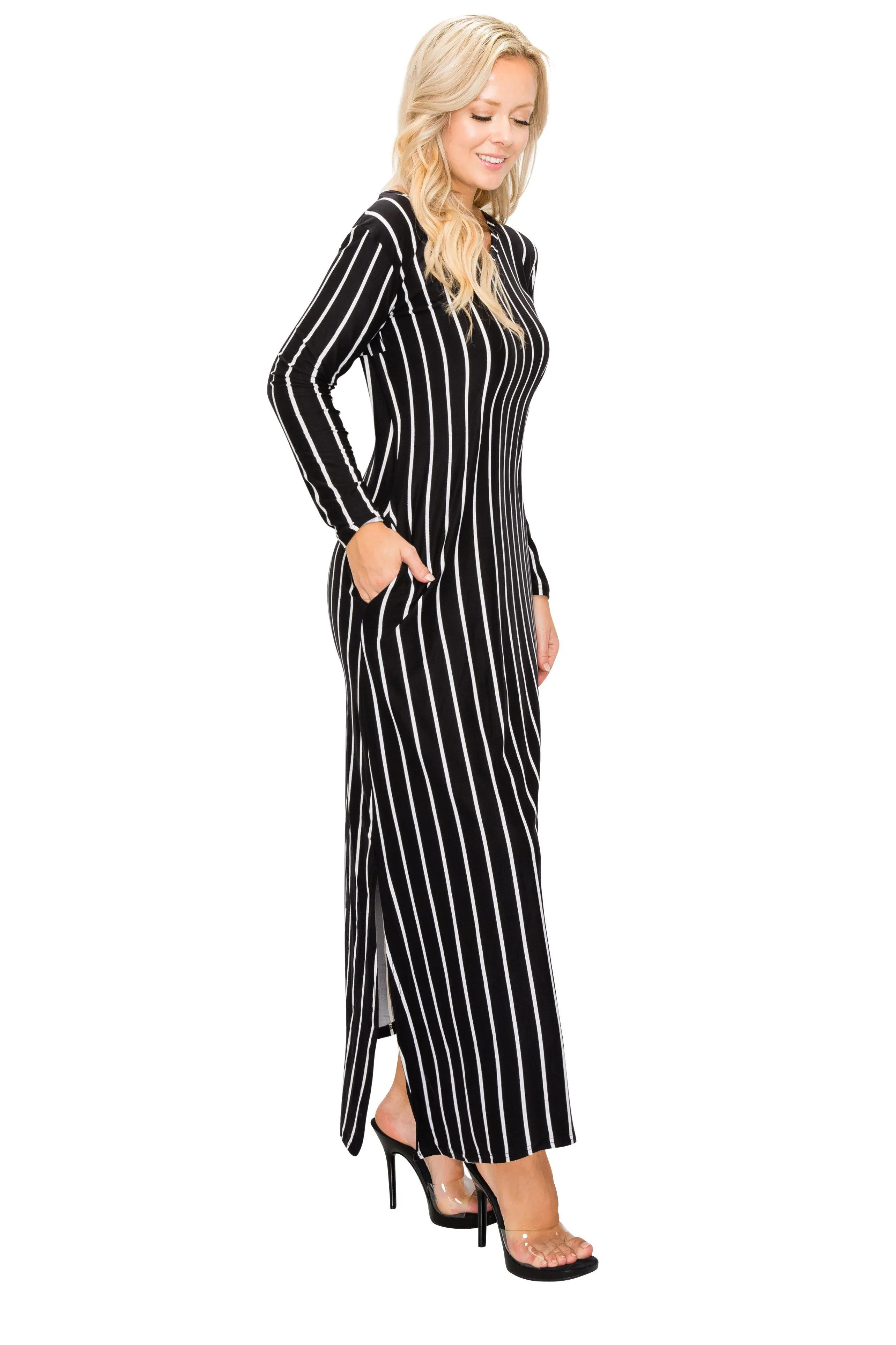 Split Maxi Dress - Long Sleeve - Pockets