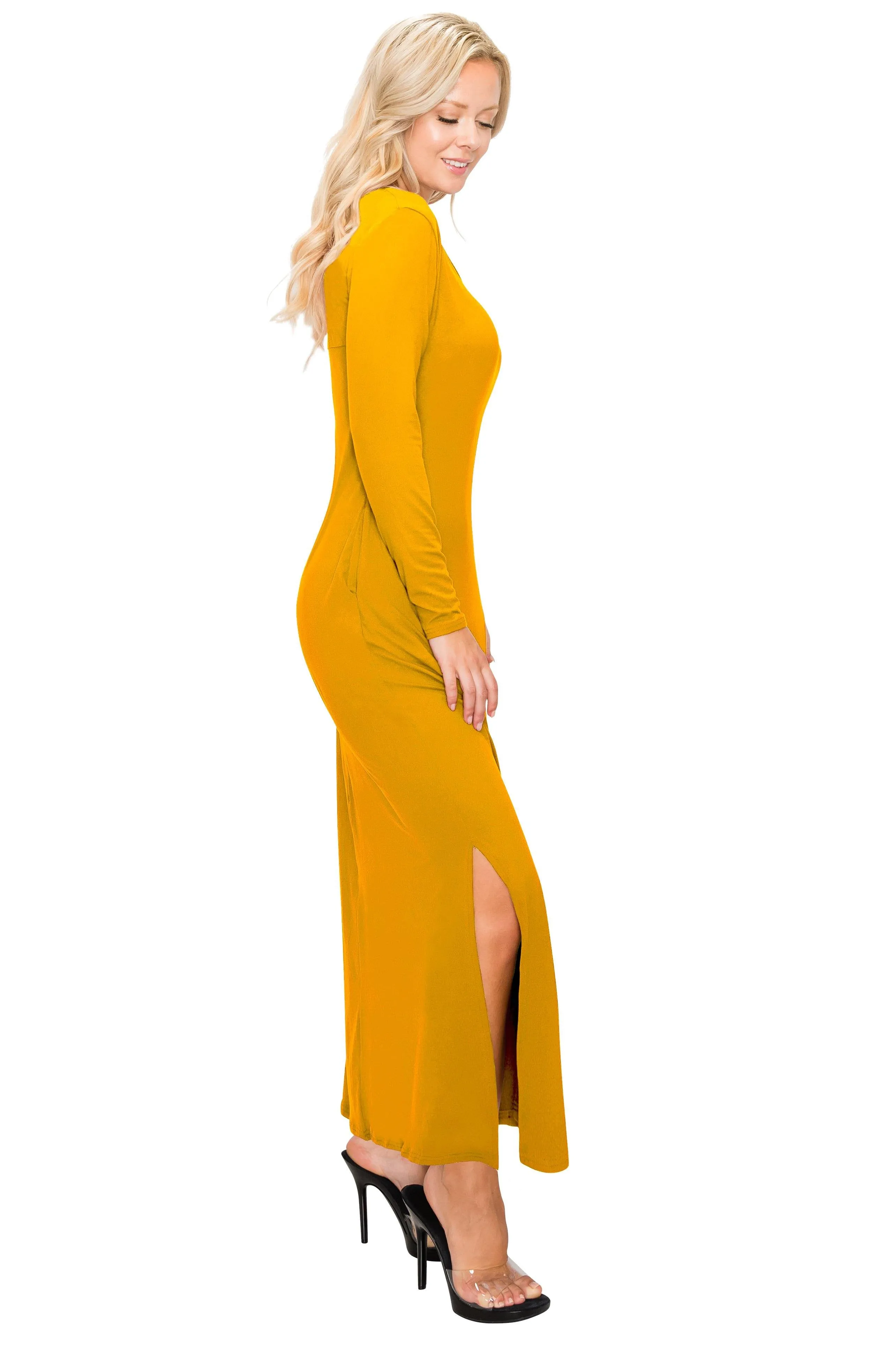 Split Maxi Dress - Long Sleeve - Pockets