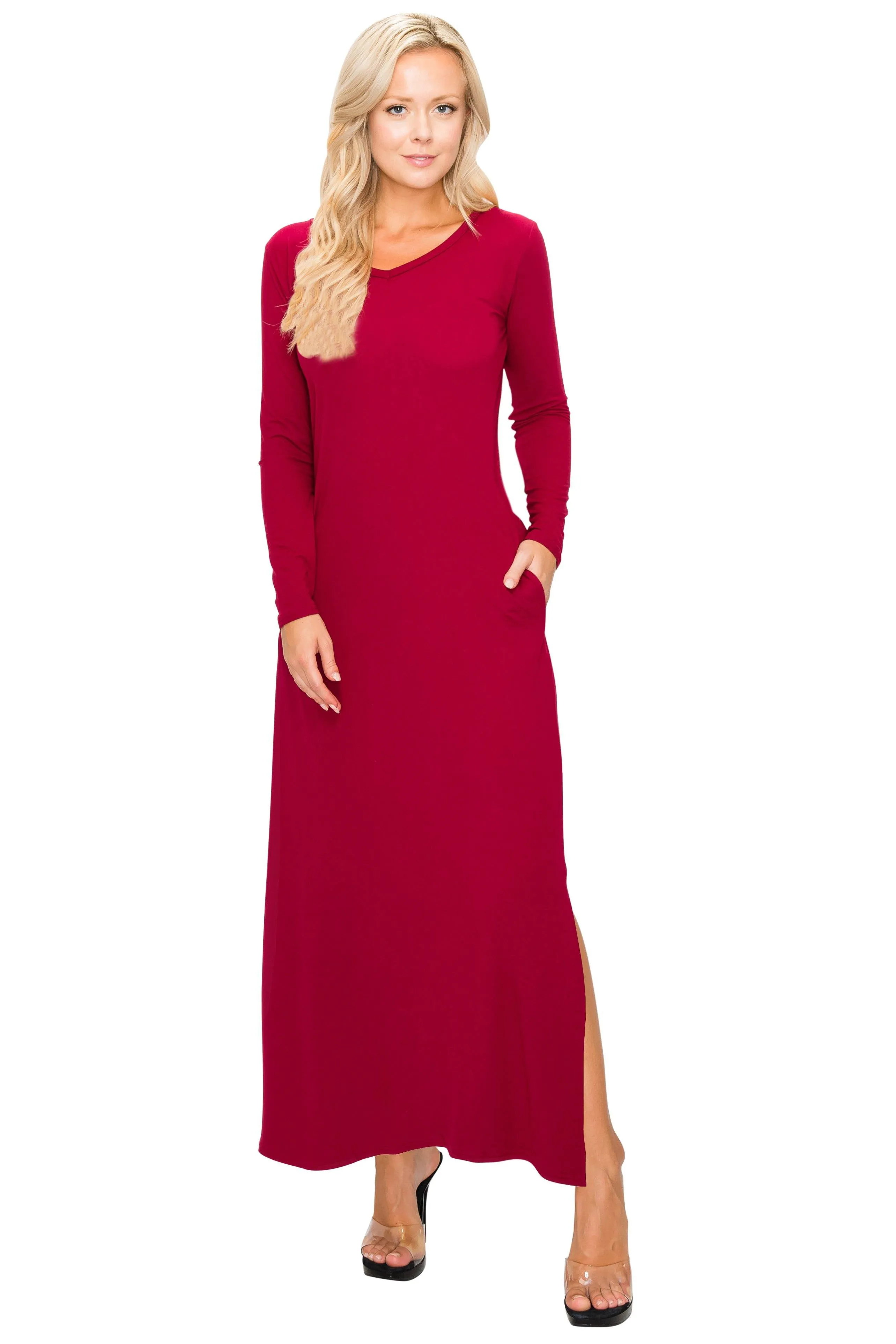 Split Maxi Dress - Long Sleeve - Pockets