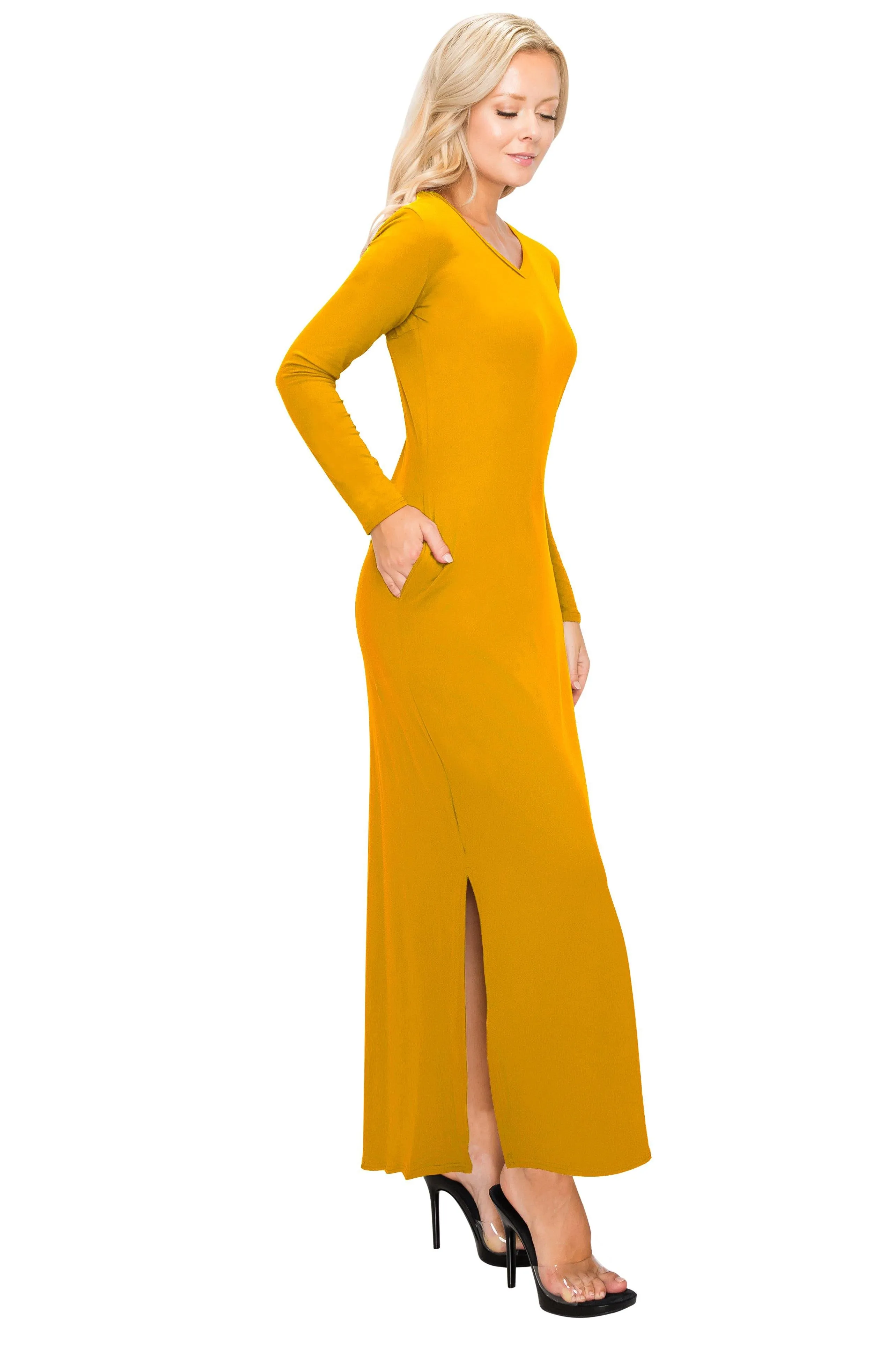 Split Maxi Dress - Long Sleeve - Pockets