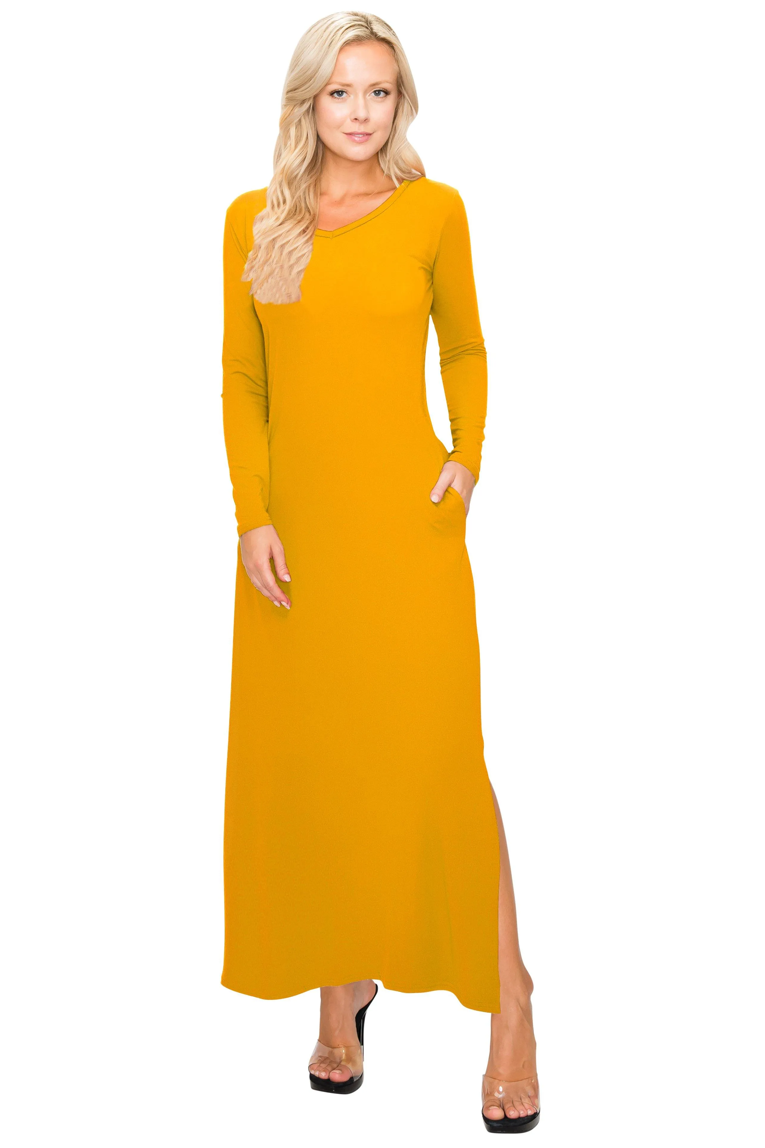 Split Maxi Dress - Long Sleeve - Pockets