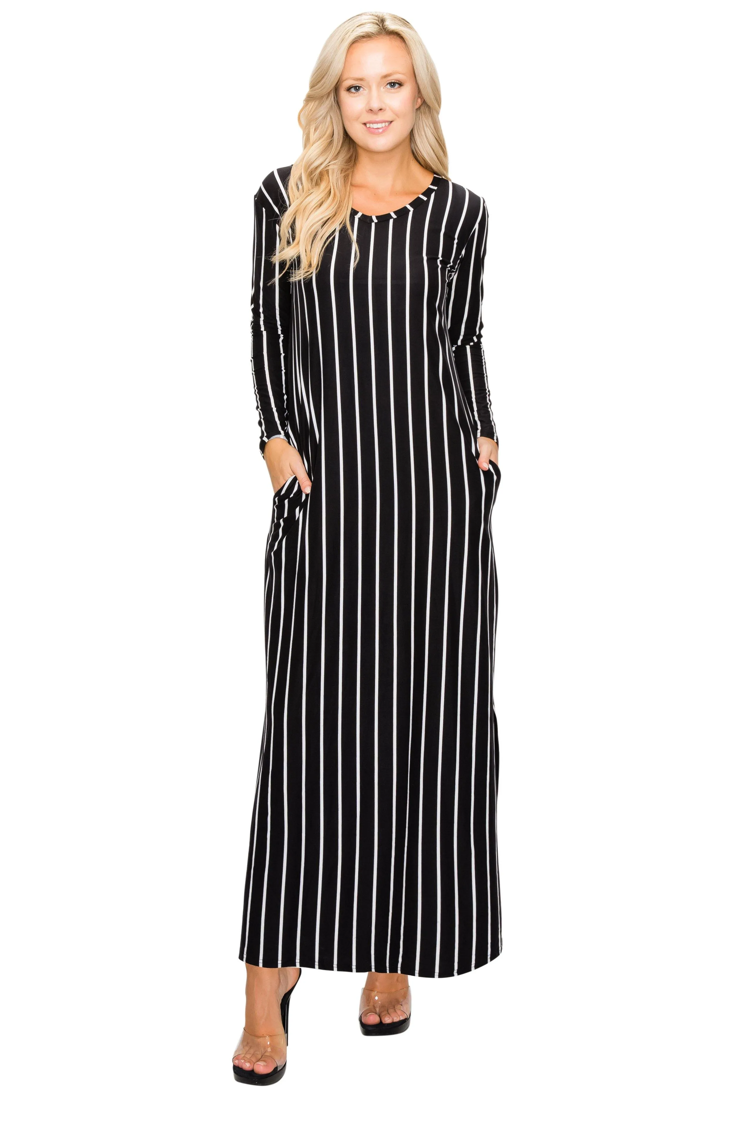 Split Maxi Dress - Long Sleeve - Pockets