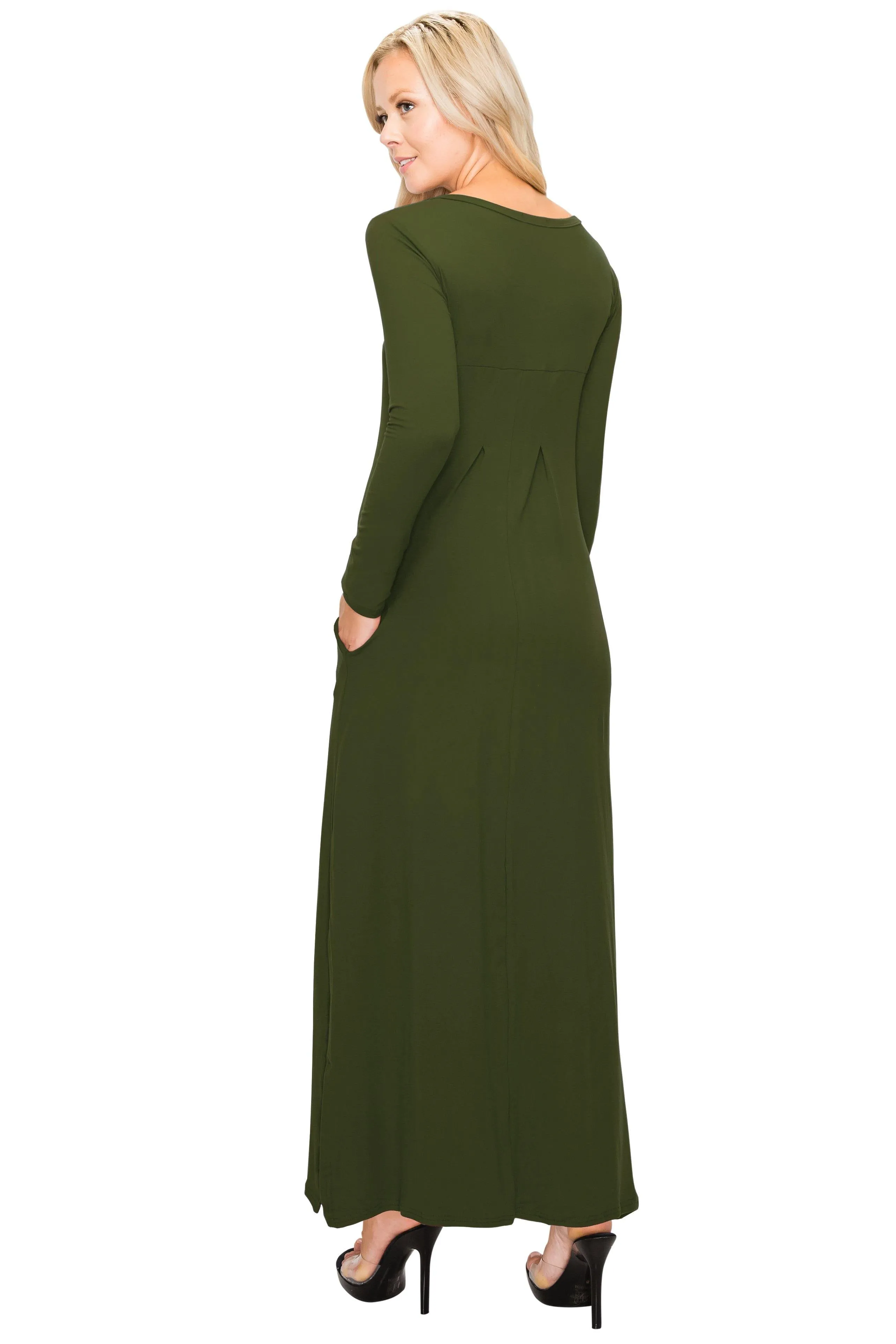 Split Maxi Dress - Long Sleeve - Pockets