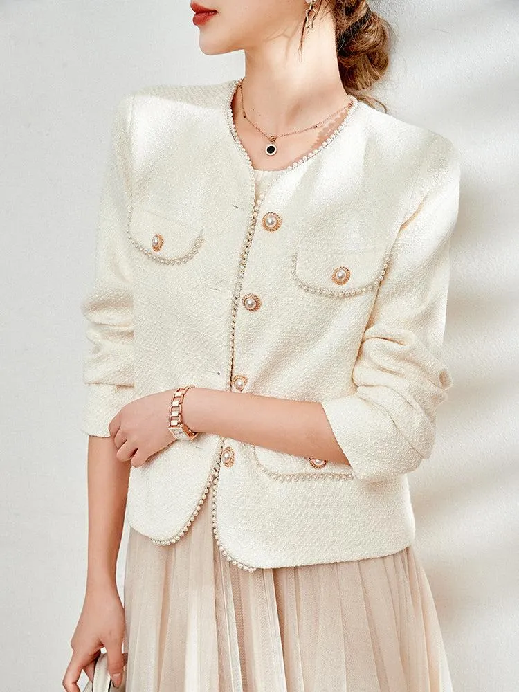 Spring Cream Light Tweed Blazer Jacket Coat