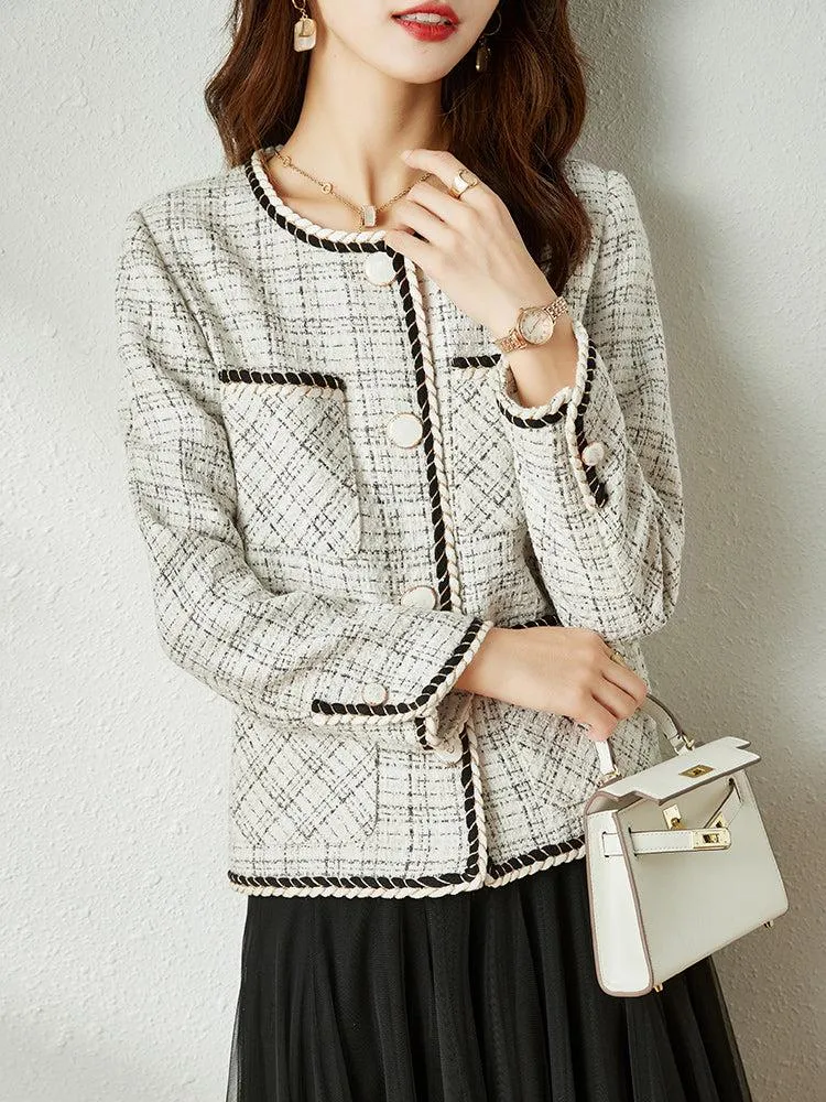 Spring Cream Light Tweed Blazer Jacket Coat