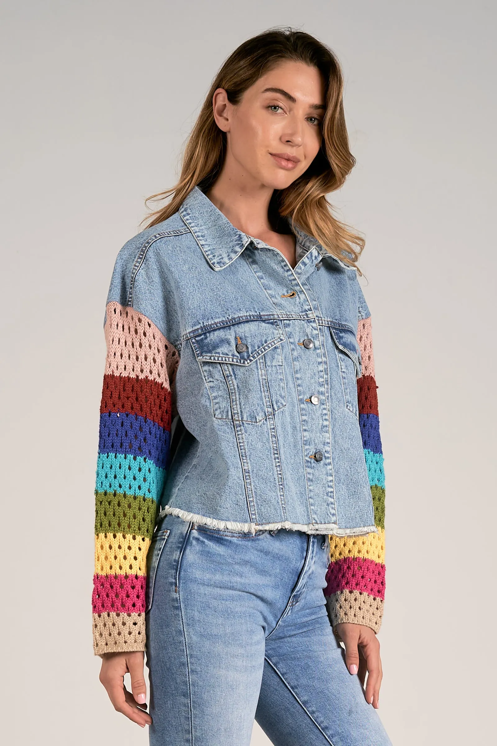 The Fiona Crochet Sleeve Denim Jacket