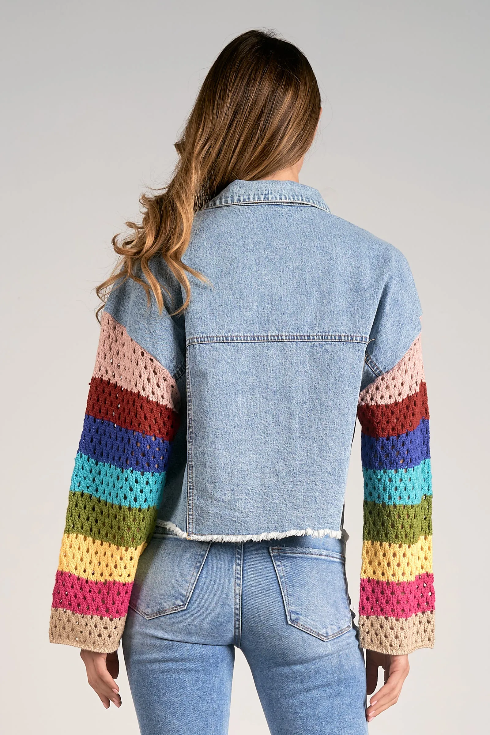 The Fiona Crochet Sleeve Denim Jacket