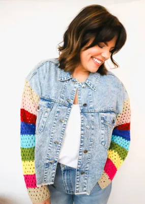 The Fiona Crochet Sleeve Denim Jacket