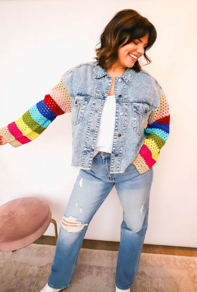 The Fiona Crochet Sleeve Denim Jacket