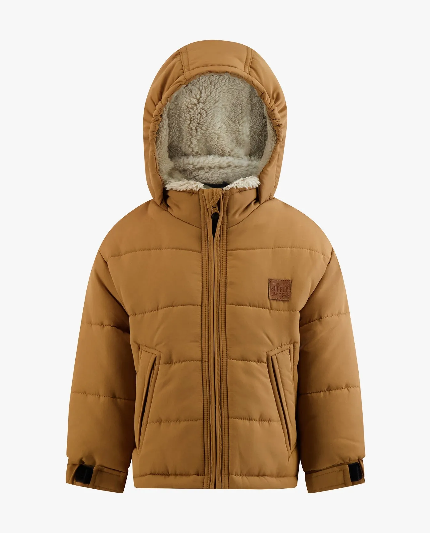 TODDLER BOYS ZIP-FRONT HOODED SHERPA LINED PUFFER