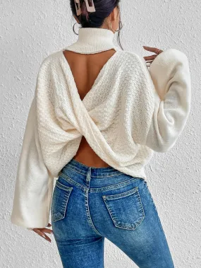 Turtleneck Twist Back Drop Shoulder Sweater