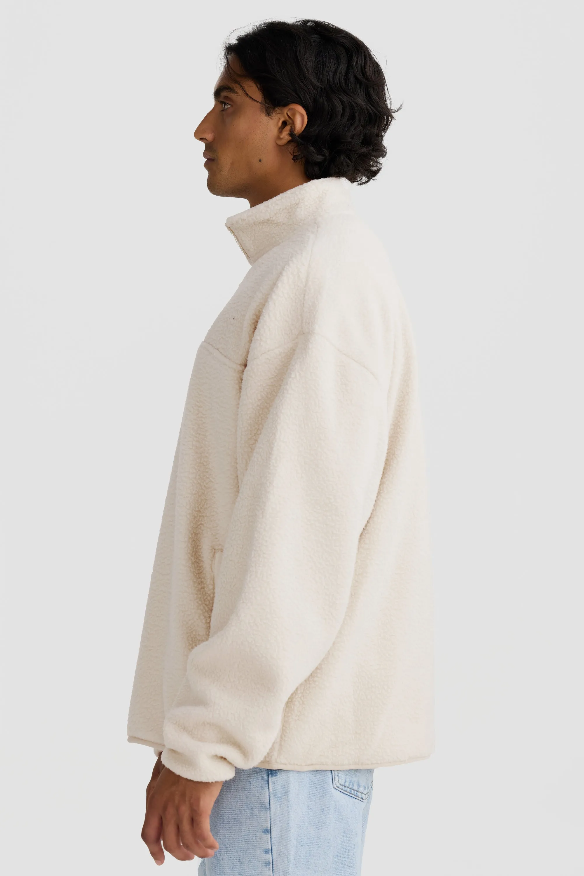 Unisex Sherpa Fleece Quarter Zip Natural