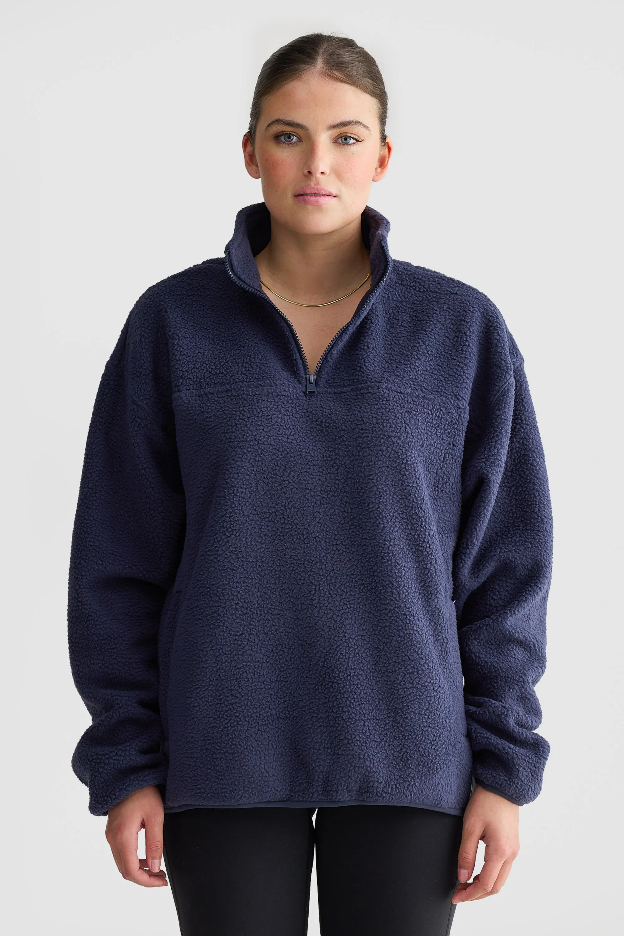 Unisex Sherpa Fleece Quarter Zip Navy