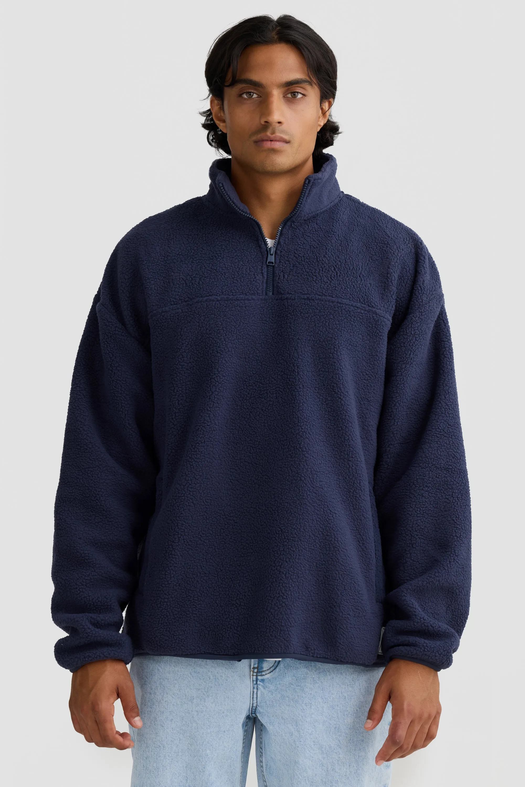 Unisex Sherpa Fleece Quarter Zip Navy