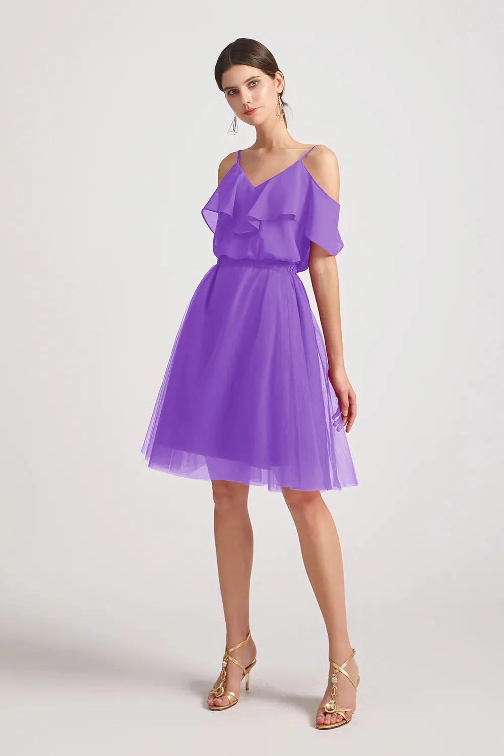 V-Neck Two Pieces Short Chiffon Tulle Bridesmaid Dresses (AF0186)