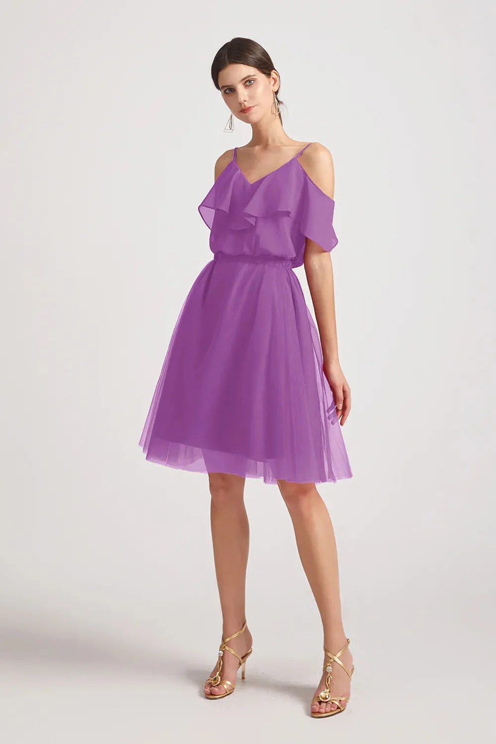 V-Neck Two Pieces Short Chiffon Tulle Bridesmaid Dresses (AF0186)