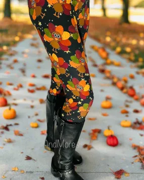 Womens Fall Thanksgiving Turkey Leggings, Soft Yoga Pants, Sizes 0-22, Yoga Waist, Exclusive Leggings