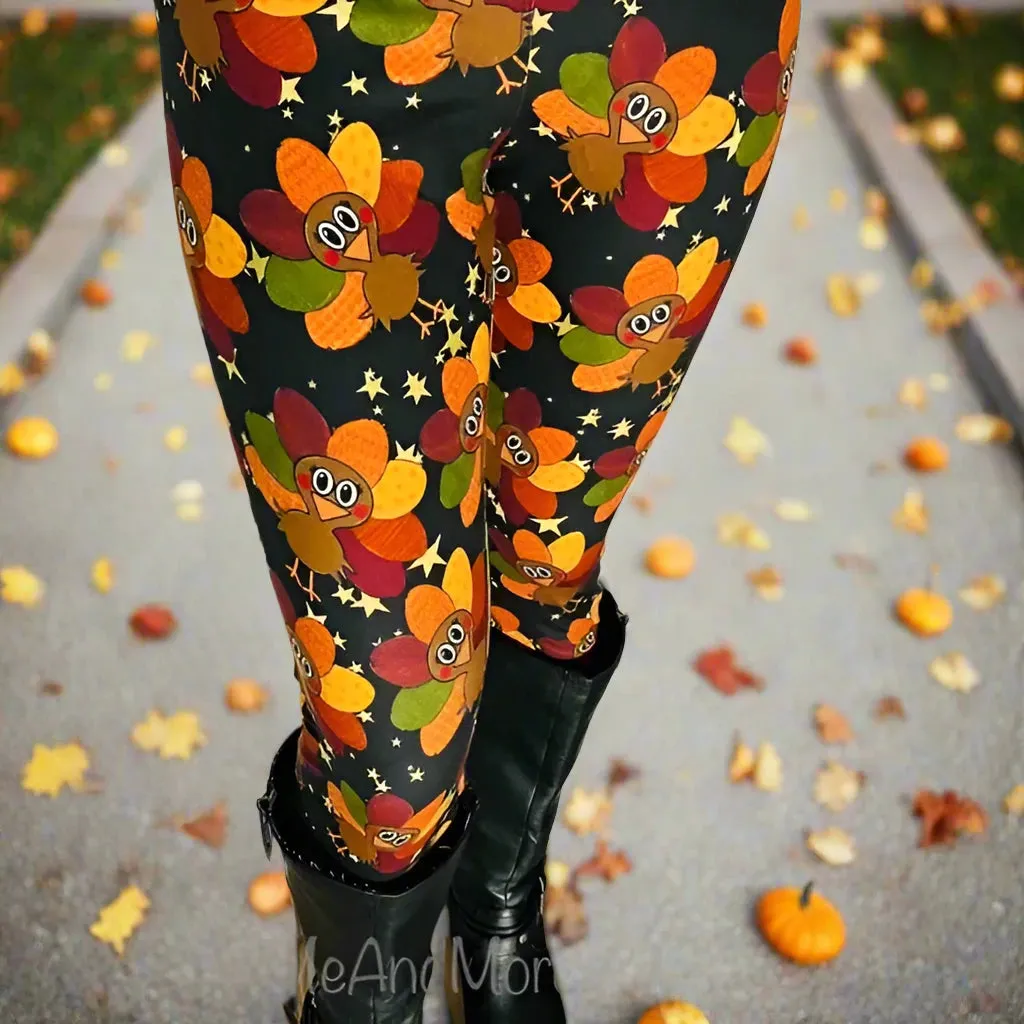 Womens Fall Thanksgiving Turkey Leggings, Soft Yoga Pants, Sizes 0-22, Yoga Waist, Exclusive Leggings