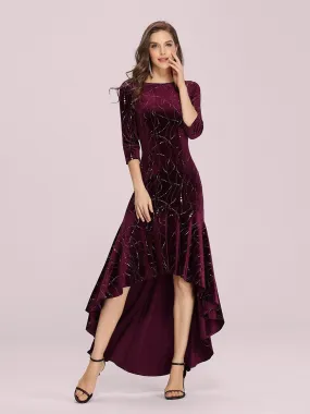 Women's Stylish Bodycon High-Low Wholesale Velvet Party Dress