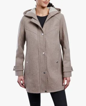 ZIP-FRONT SHERPA LINED HOOD WOOL JACKET